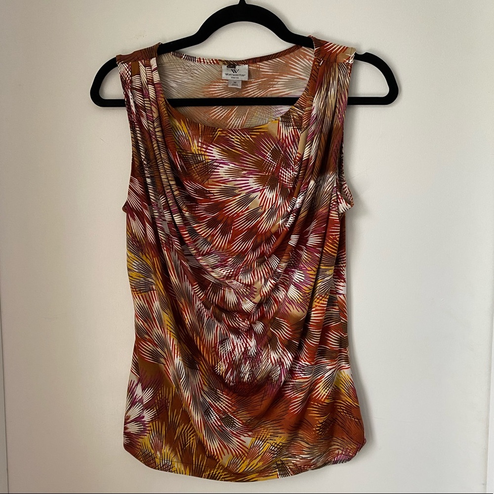M Feather Print Cowl Shell Blouse